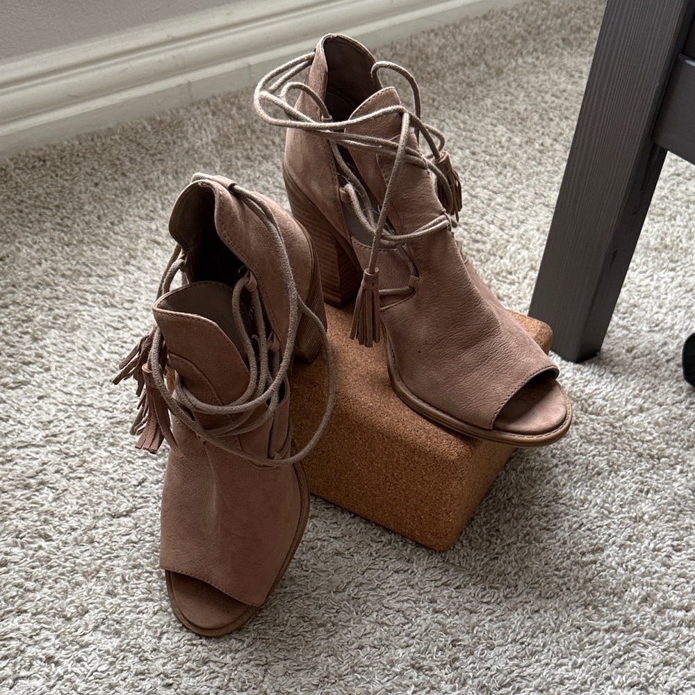 Beige peek toe heels